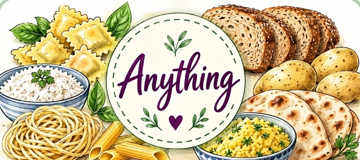 Rice, pasta, bread and potatoes